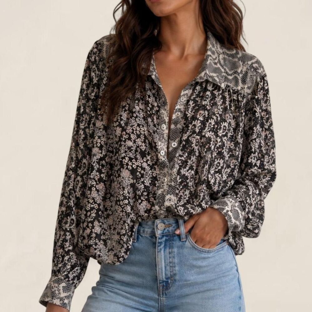 Free People Dani Mixed Print Floral Snake